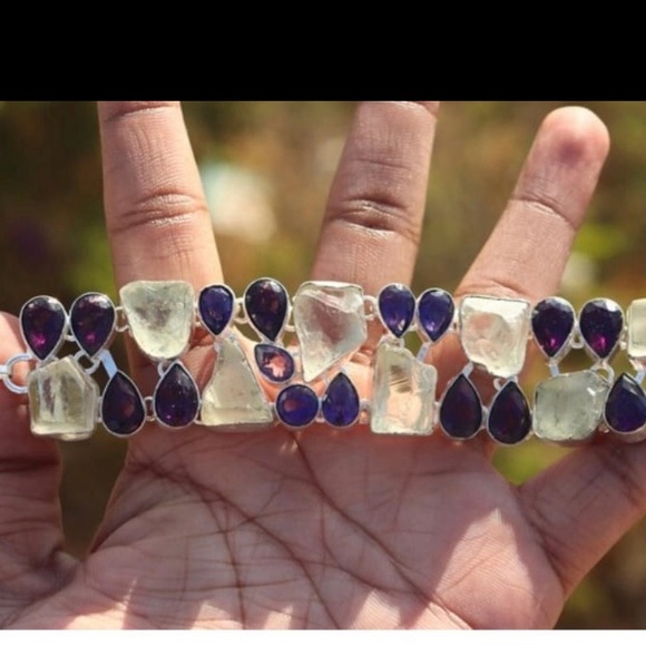 Raw green and purple amethyst bracelet - Picture 3 of 5